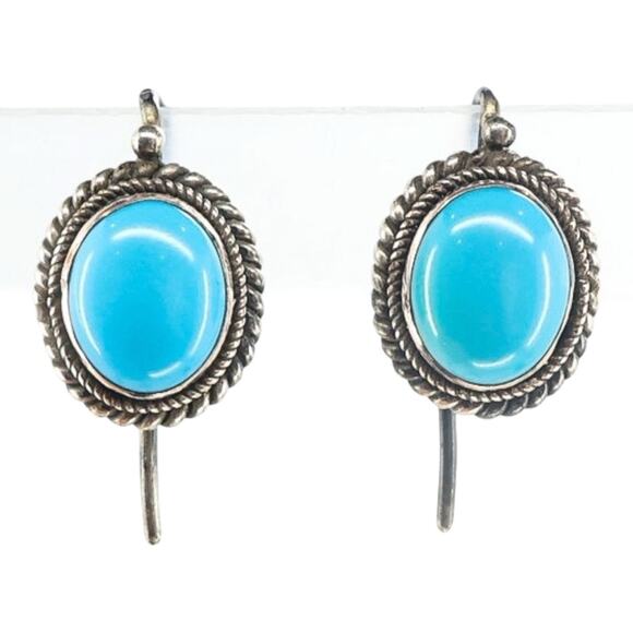 Artisan Jewelry - Vintage Artisan Handmade Earrings With Turquoise Unmarked Tested Silver